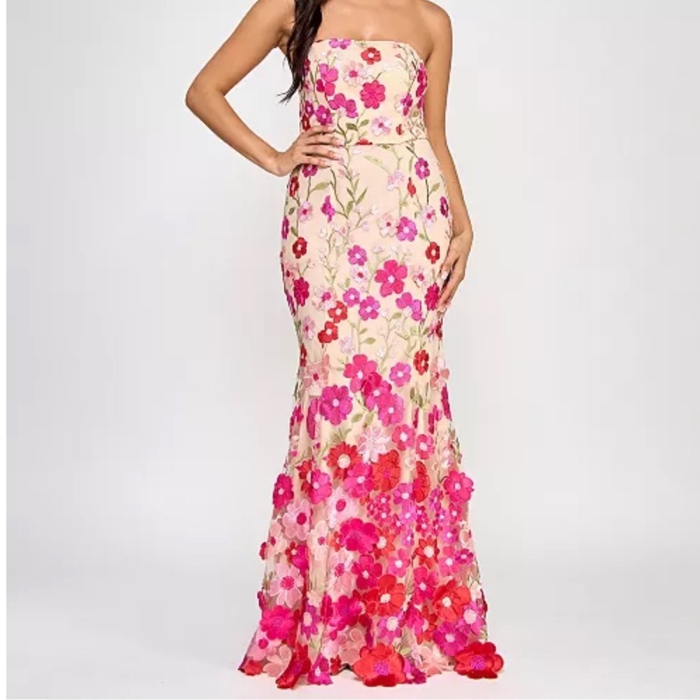 Say Yes Gown Womens 1/2 Nude Pink Floral Strapless Mermaid Formal Dress NWT $219